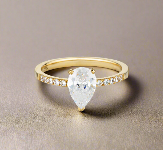 Georgini Gold Pear Cut And Round Brilliant 1.5ctw Engagement Ring In 9ct Yellow Gold