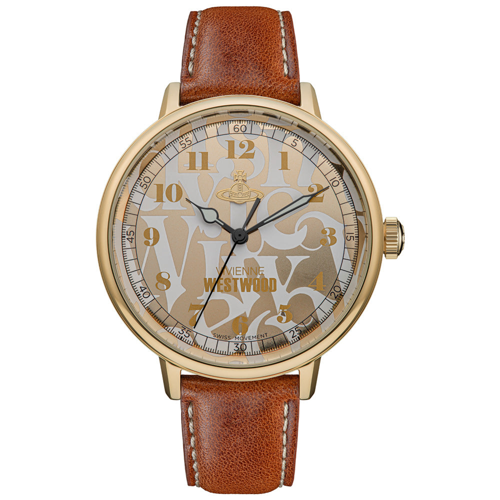 Vivienne Westwood Cavendish Gold 48mm Brown Leather Watch