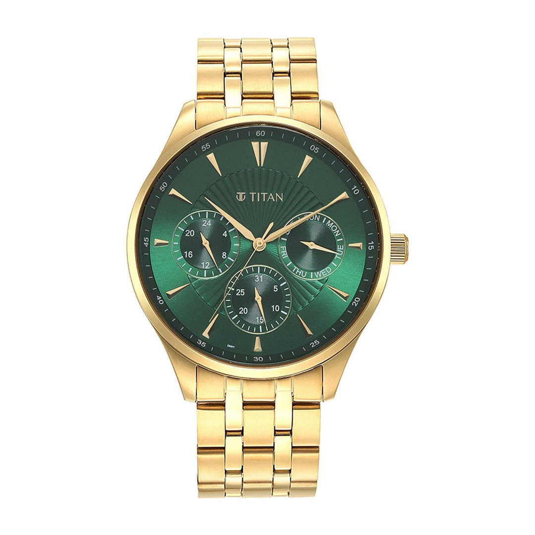 Titan Chronograph Watches Titan Opulent III Green Dial Multi Stainless Steel Strap watch for Men Brand