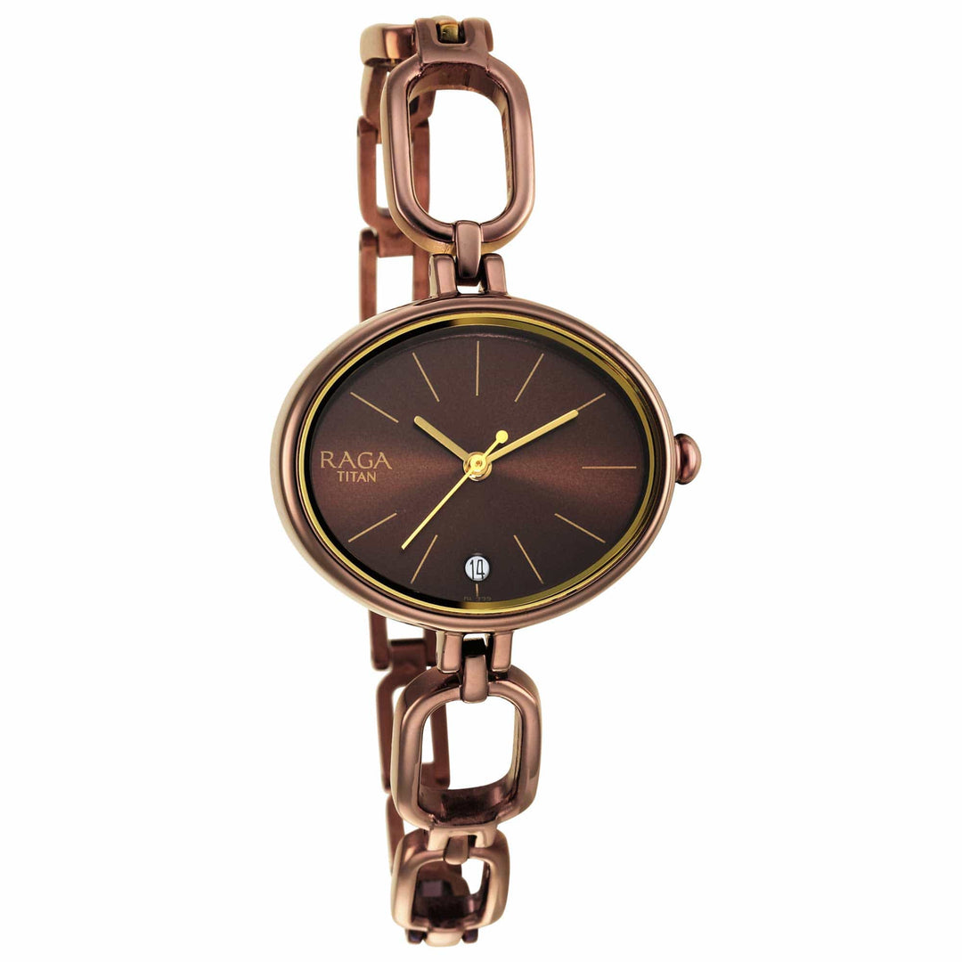 Titan Chronograph Watches Titan Raga Viva Brown Dial Analogue Metal Strap Watch for Women Brand