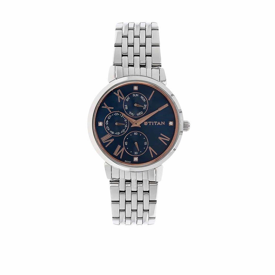 Titan Chronograph Watches Titan Workwear Blue Dial Women Watch With Stainless Steel Strap Brand