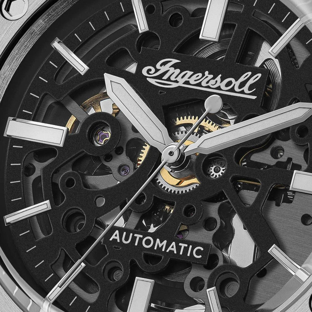 Ingersoll Quartz Watches Ingersoll The Baller Automatic Black Dial Silver Stainless Steel Strap Watch Brand