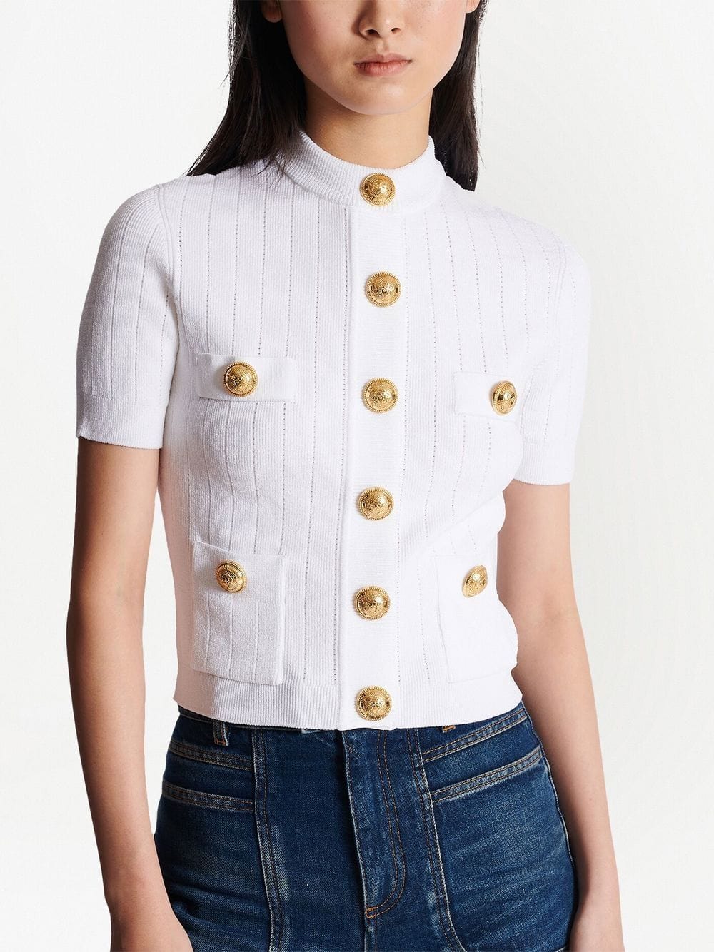 Balmain Topwear Balmain Knit Button Sweater Balmain Off-White Knit Button Sweater Brand