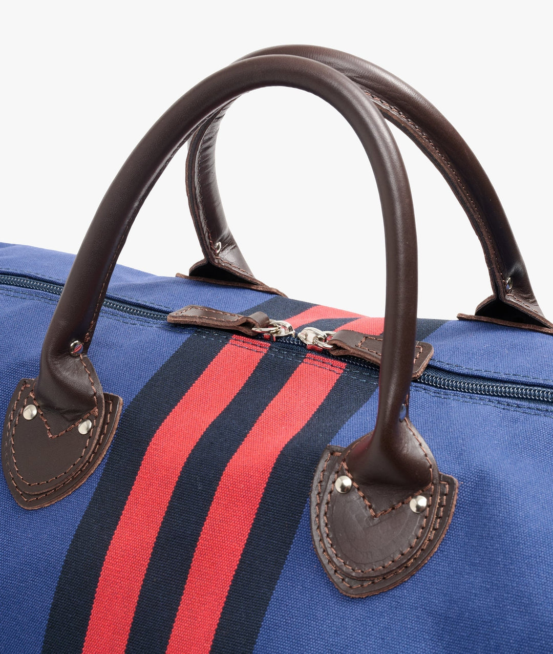 My Style Bags Travel Bags My Style Bags Harvard Rugby Duffel Travel Bag in Blue with Red/Black Stripes for Men Brand