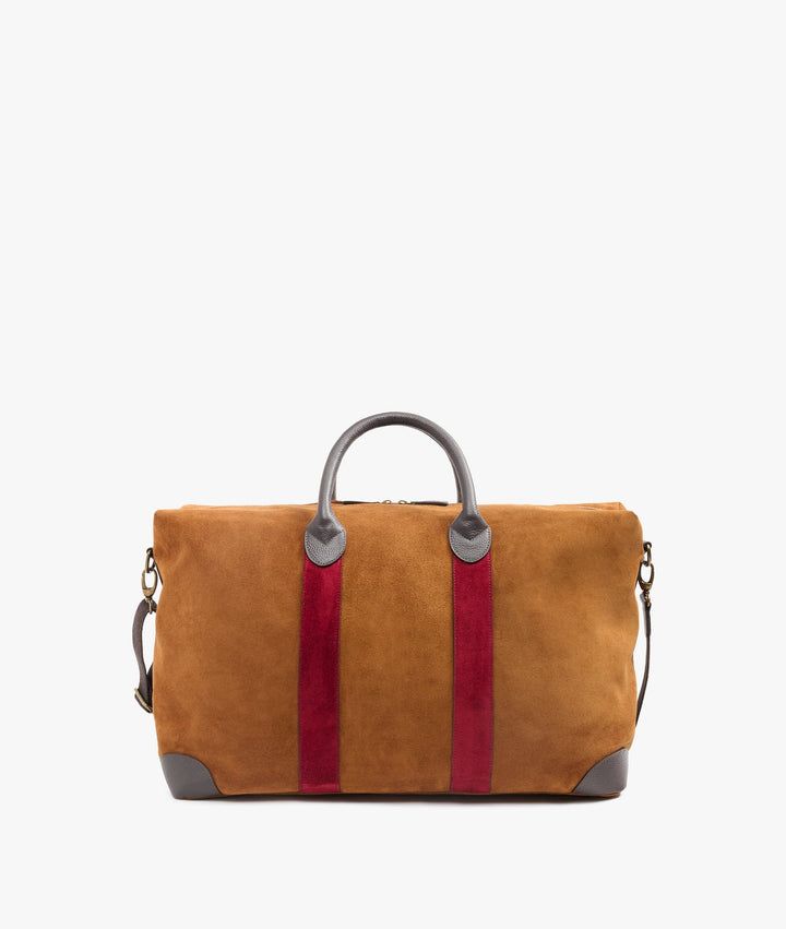 My Style Bags Travel Bags My Style Bags Harvard Twin Deluxe Suede Duffel Travel Bag in Leather/Bordeaux Stripes Unisex Brand