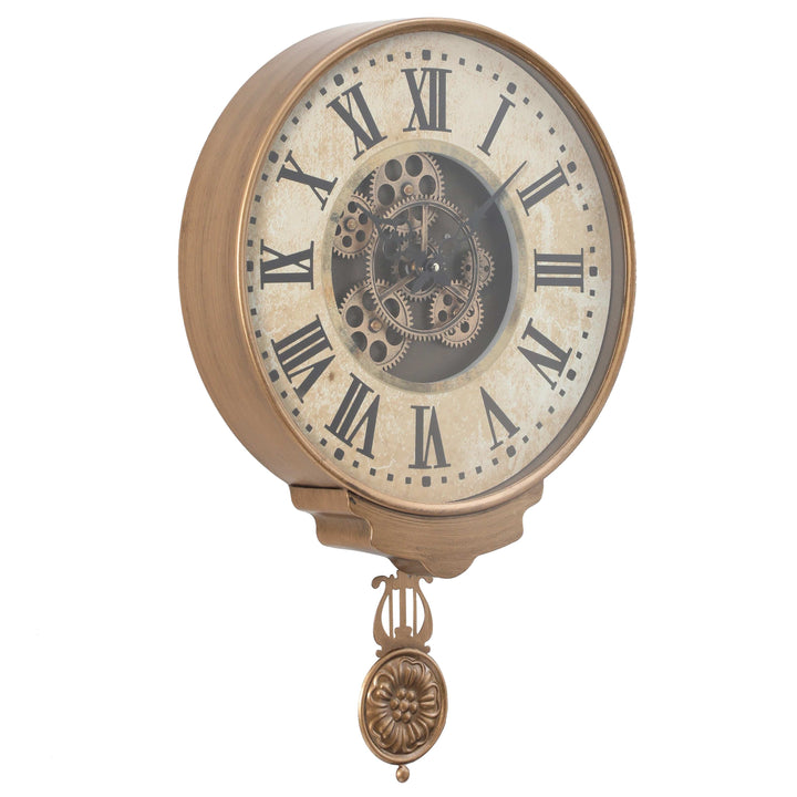 Chilli Wall Clock White West D40cm Pendulum Moving Cogs Wall Clock - Gold w/Natural Brand