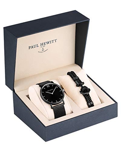 Paul Hewitt Watch Paul Hewitt Sailor Perfect Match Gift Set 39mm Black Sunray Sailor Luxury Watch and Black Phrep Bracelet Brand