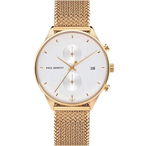 Paul Hewitt Watch Paul Hewitt White Sand 42mm Woven Strap Gold Men's Chronograph Dress Watch Brand