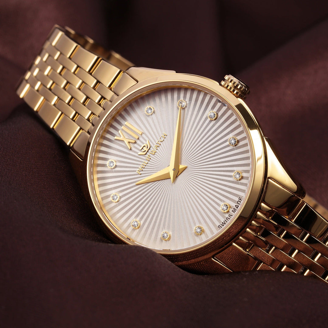 Philip Watch Watch Philip Watch Roma Swiss Made Gold with Interchangeable White Strap Brand